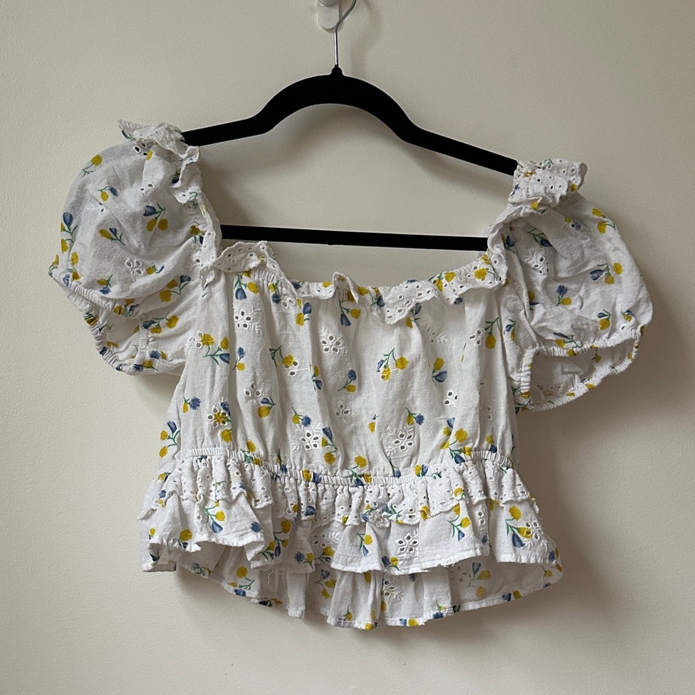 Zara Floral Embroidered ruffle blouse